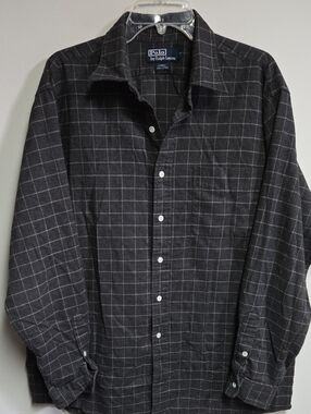 Polo by Ralph Lauren Men’s Charcoal Windowpane Button-Down Shirt 100% Cotton XL